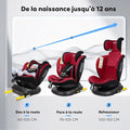 Red Reecle i-Size ISOFIX 360 Swivel Car Seat 40-150 cm, from Birth to 12 Years